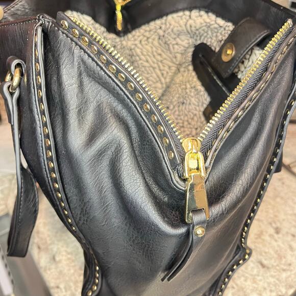 INC International Concepts Black Tote Bag w/ Gold Studs - Picture 13 of 14